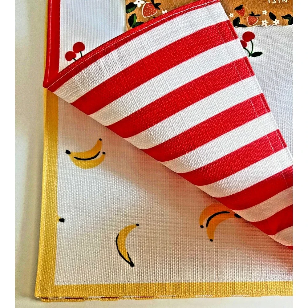 Fruit Banana Cherries Reversible Stripe Indoor Outdoor Placemats Set of 4 Summer